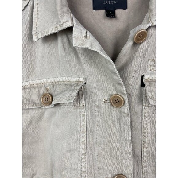 J. Crew Women’s Tan 100% Cotton Button Front Safari Crop Distress Utility Jacket - Picture 4 of 11